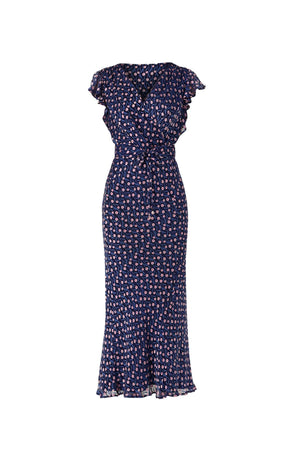 Dresses Events FLEUR DE LYS MIDI DRESS IN INDIGO PINK POPPY