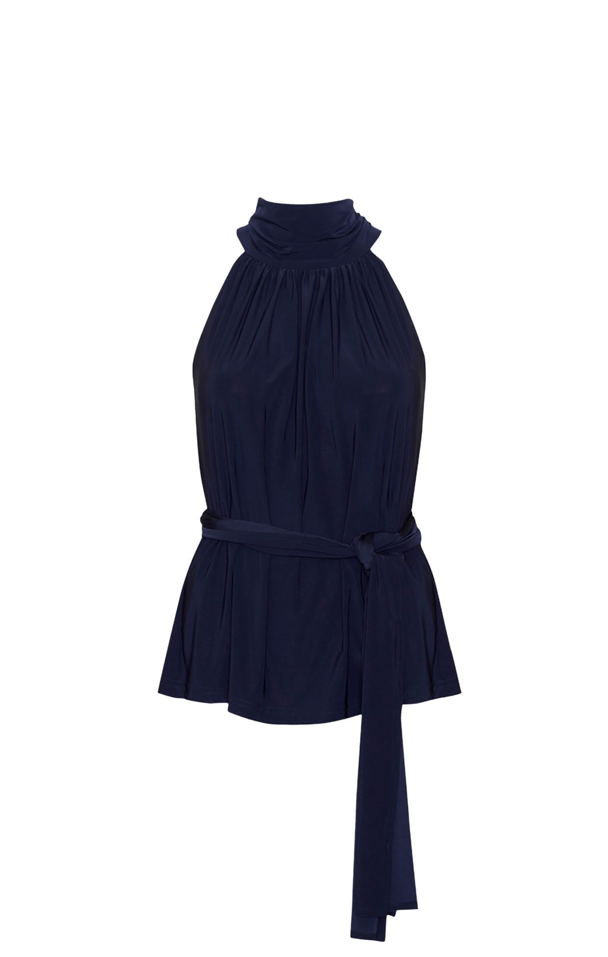 Tops Multi Occasion HIGH NECK TIE TOP IN NAVY