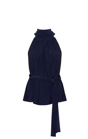 Tops Multi Occasion HIGH NECK TIE TOP IN NAVY