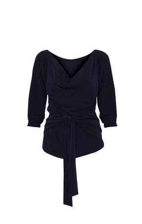 Tops Multi Occasion COWL TIE DRAPE TOP IN NAVY