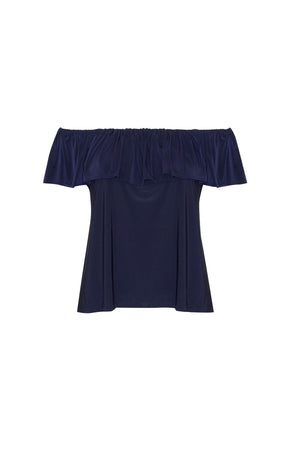 Tops Multi Occasion OFF SHOULDER FRILL TOP IN NAVY
