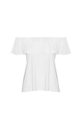 Tops Multi Occasion OFF SHOULDER FRILL TOP IN IVORY