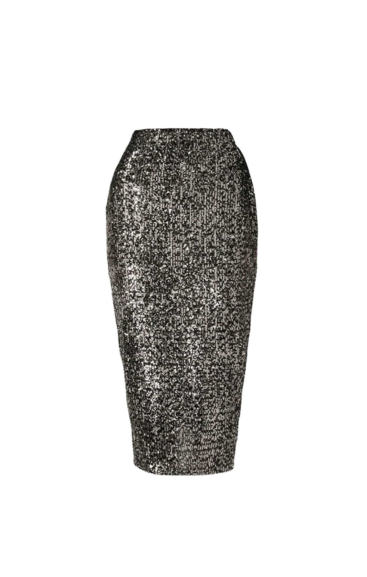 Skirts Events SEQUIN PENCIL SKIRT IN BLACK SILVER