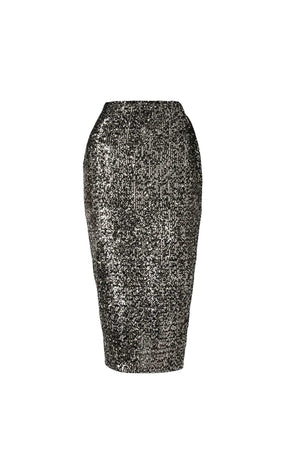 Skirts Events SEQUIN PENCIL SKIRT IN BLACK SILVER