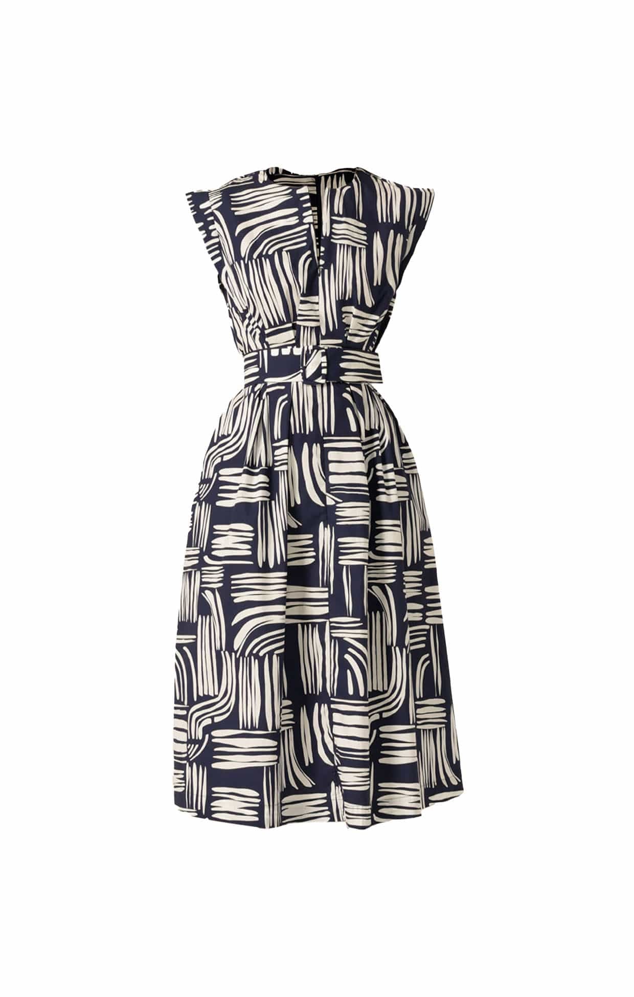 Clermont Printed Cotton A-line Dress in Navy White | Flare Dress Clermont Printed Cotton A-line Dress in Navy White | Flare Dress