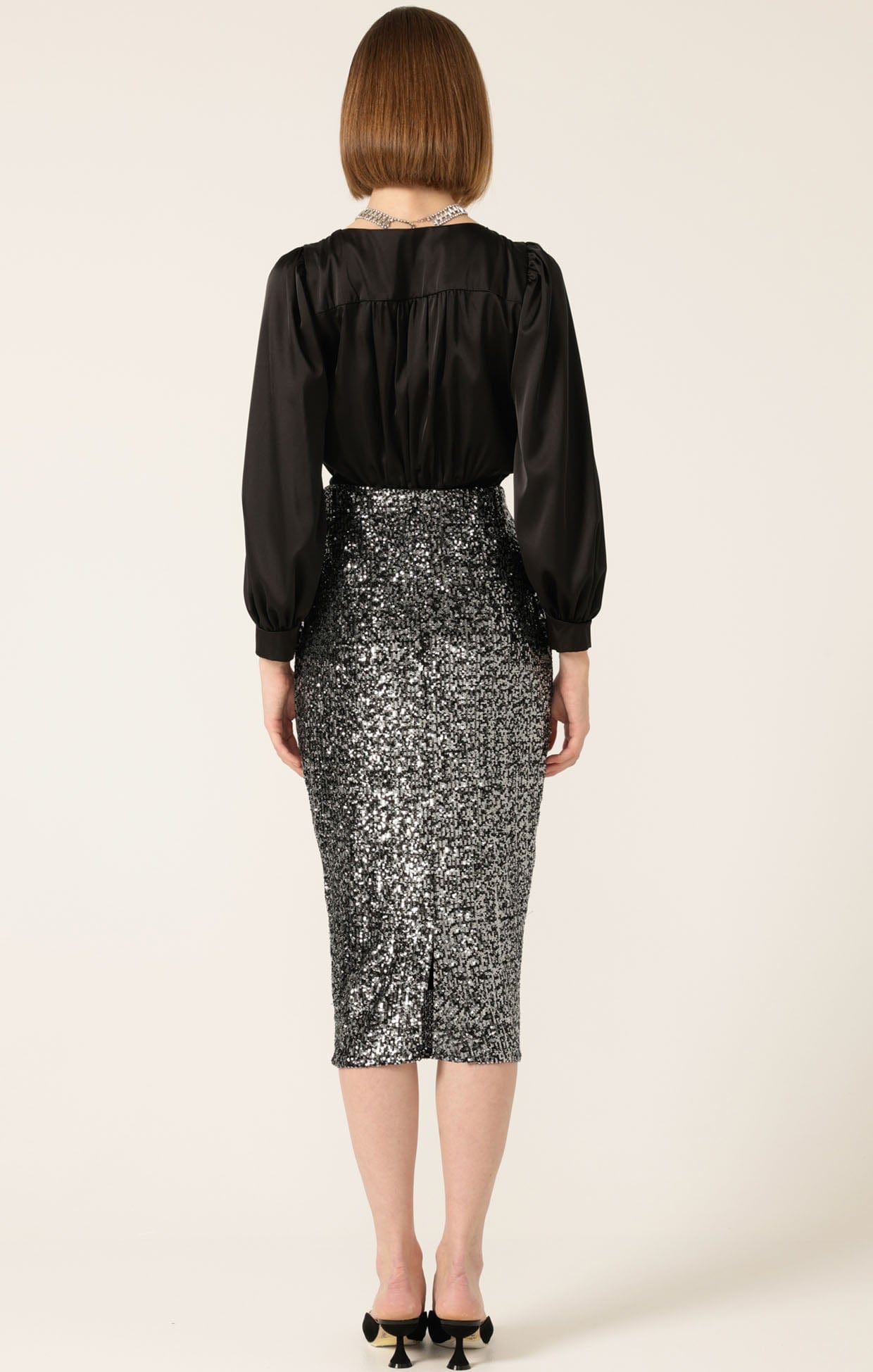 Skirts Events SEQUIN PENCIL SKIRT IN BLACK SILVER