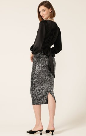 Skirts Events SEQUIN PENCIL SKIRT IN BLACK SILVER