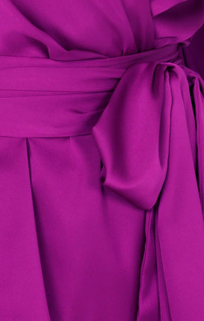 Tops SATIN FAUX WRAP TOP IN MAGENTA