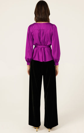 Tops SATIN FAUX WRAP TOP IN MAGENTA