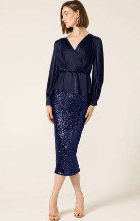 Skirts Events SEQUIN PENCIL SKIRT IN NAVY