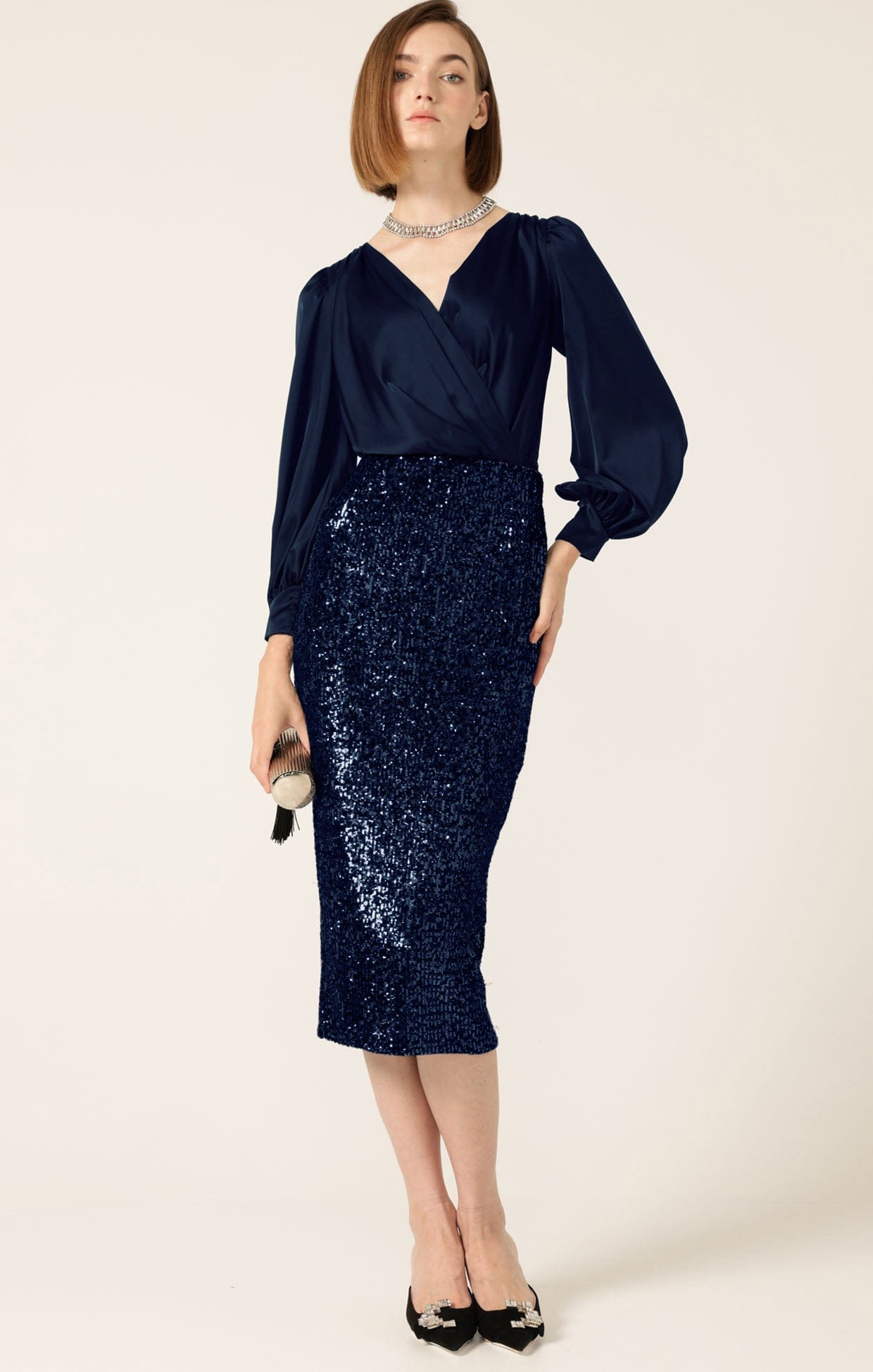 Skirts Events SEQUIN PENCIL SKIRT IN NAVY