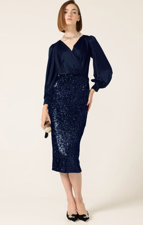 Skirts Events SEQUIN PENCIL SKIRT IN NAVY