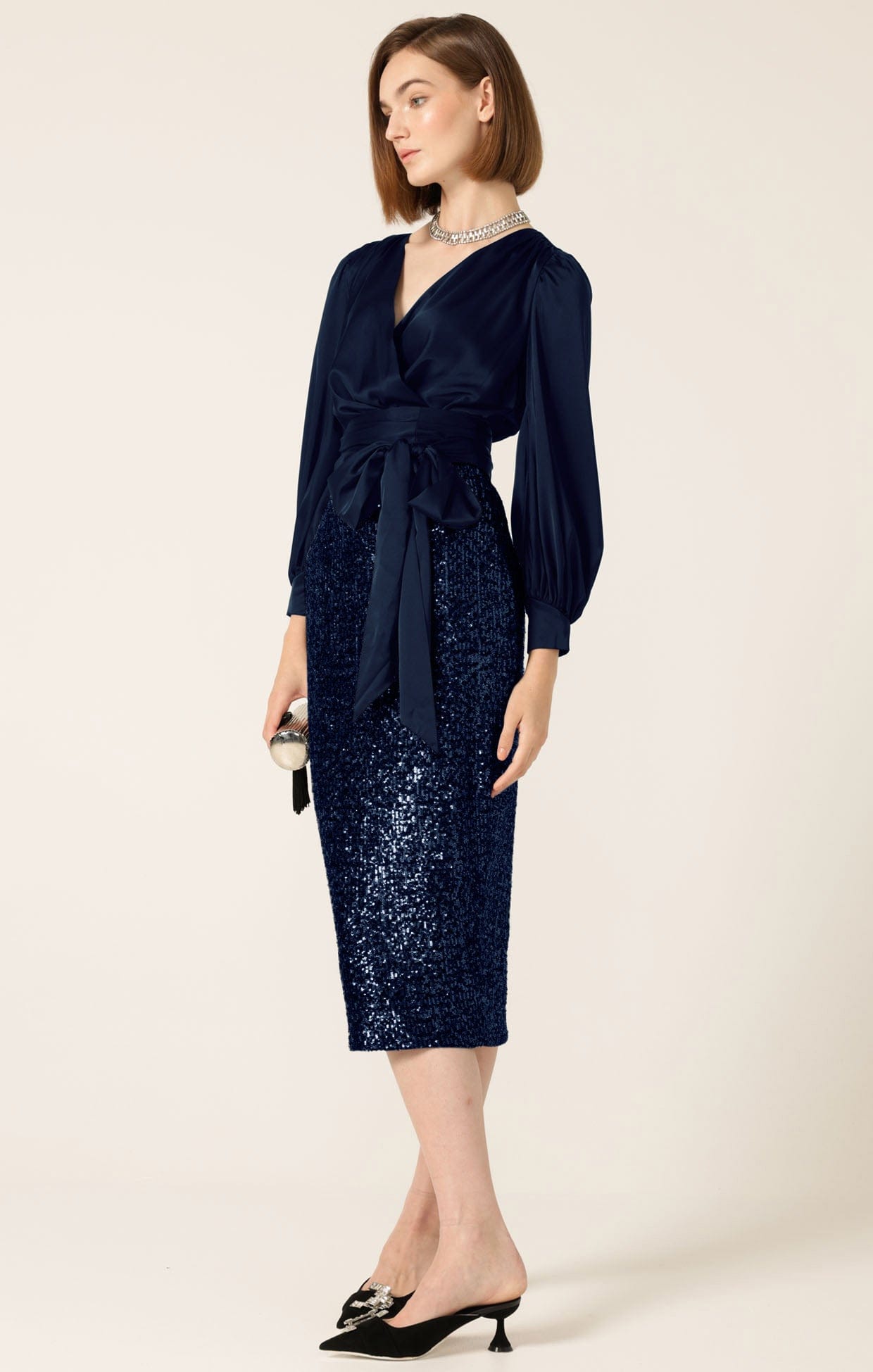 Skirts Events SEQUIN PENCIL SKIRT IN NAVY