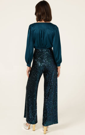 Pants Events SEQUIN PALAZZO PANT IN PEACOCK