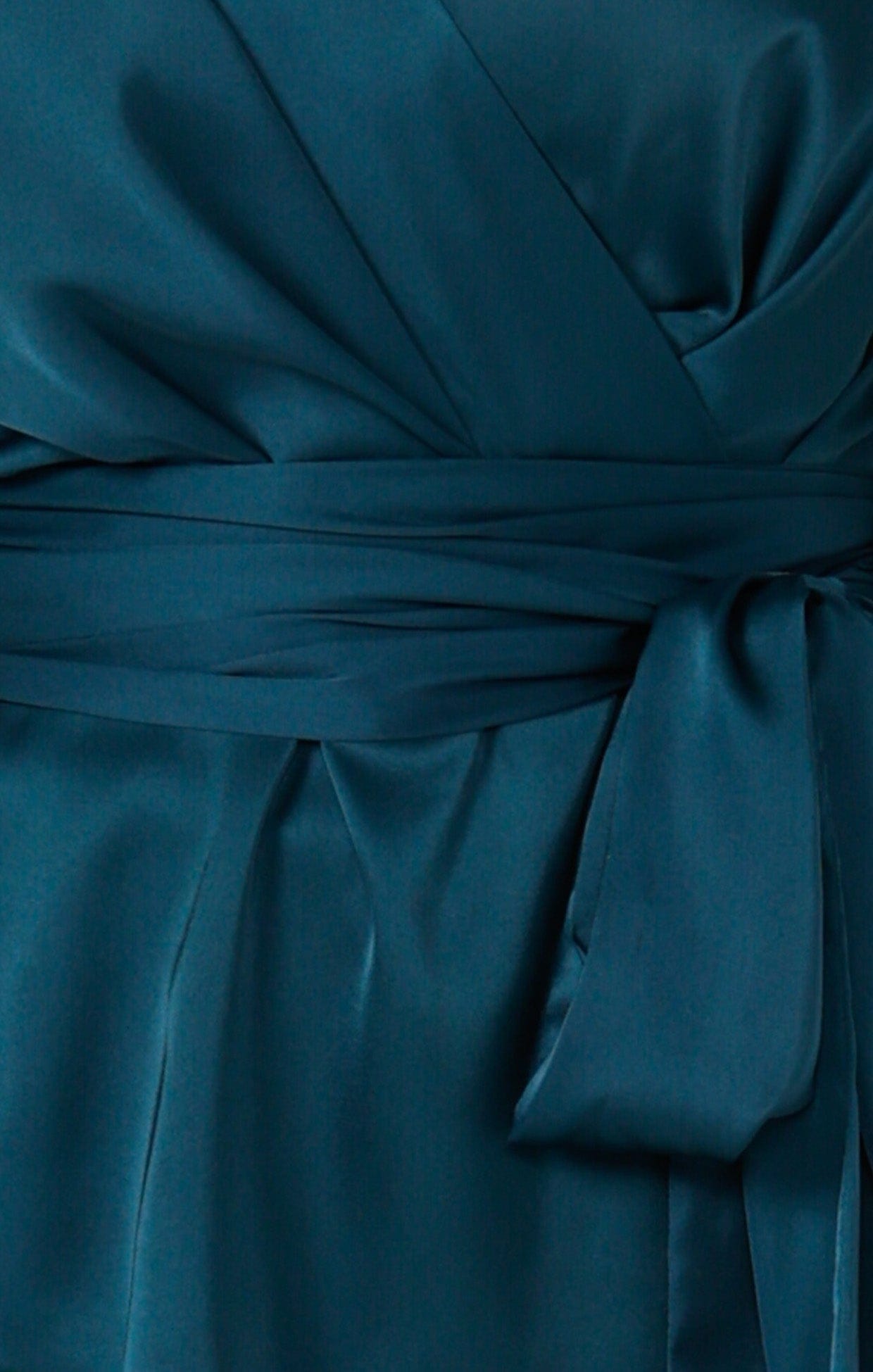 Tops SATIN FAUX WRAP TOP IN PEACOCK