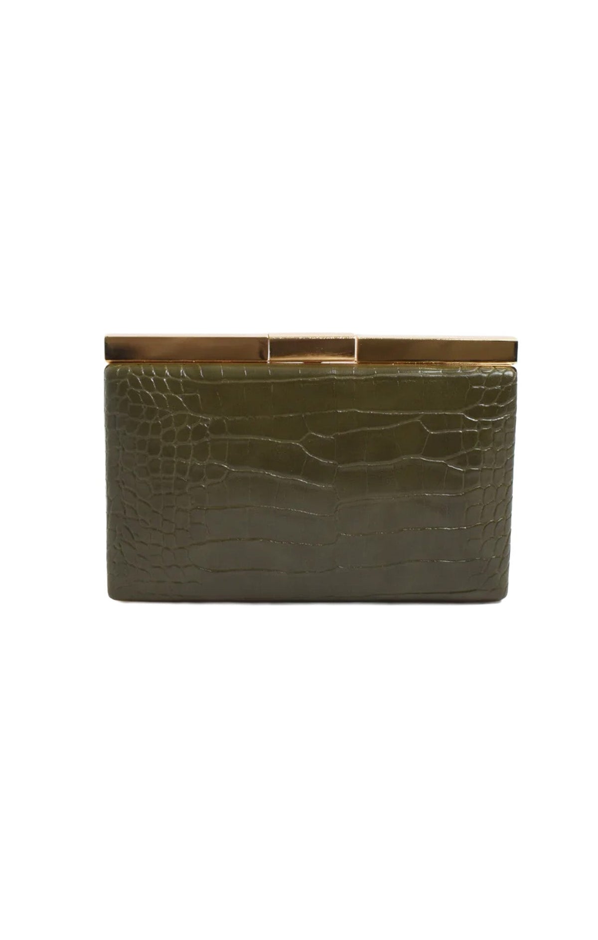 Bags OS / OLIVE SAVINA CROC STRUCTED CLUTCH IN OLIVE
