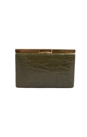Bags OS / OLIVE SAVINA CROC STRUCTED CLUTCH IN OLIVE