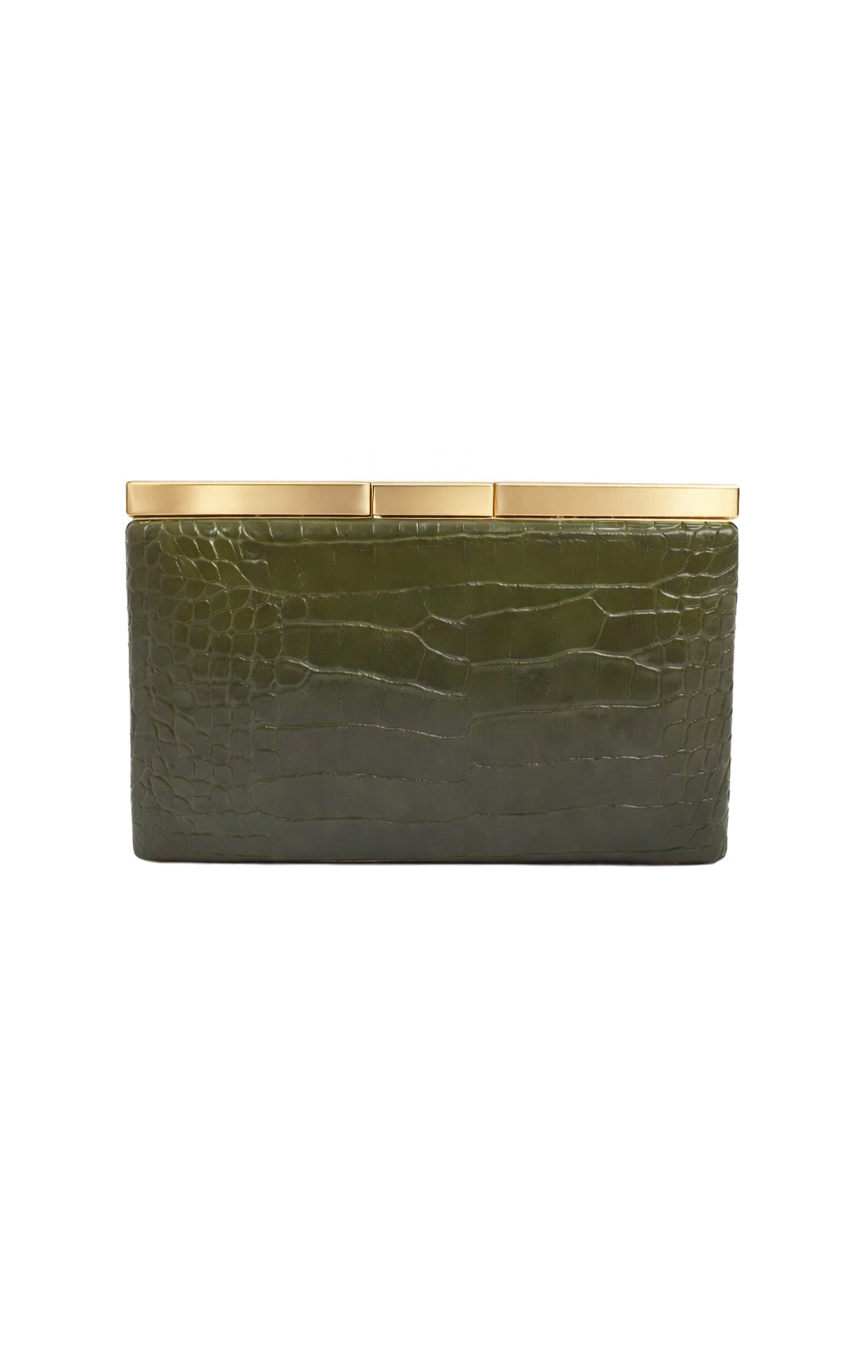 Bags OS / OLIVE SAVINA CROC STRUCTED CLUTCH BAG  IN OLIVE