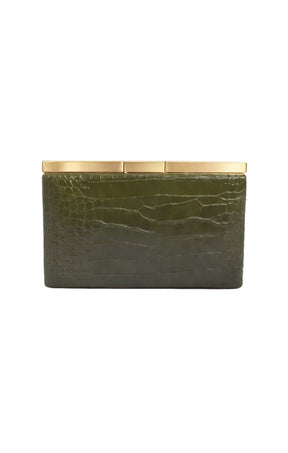 Bags OS / OLIVE SAVINA CROC STRUCTED CLUTCH BAG  IN OLIVE