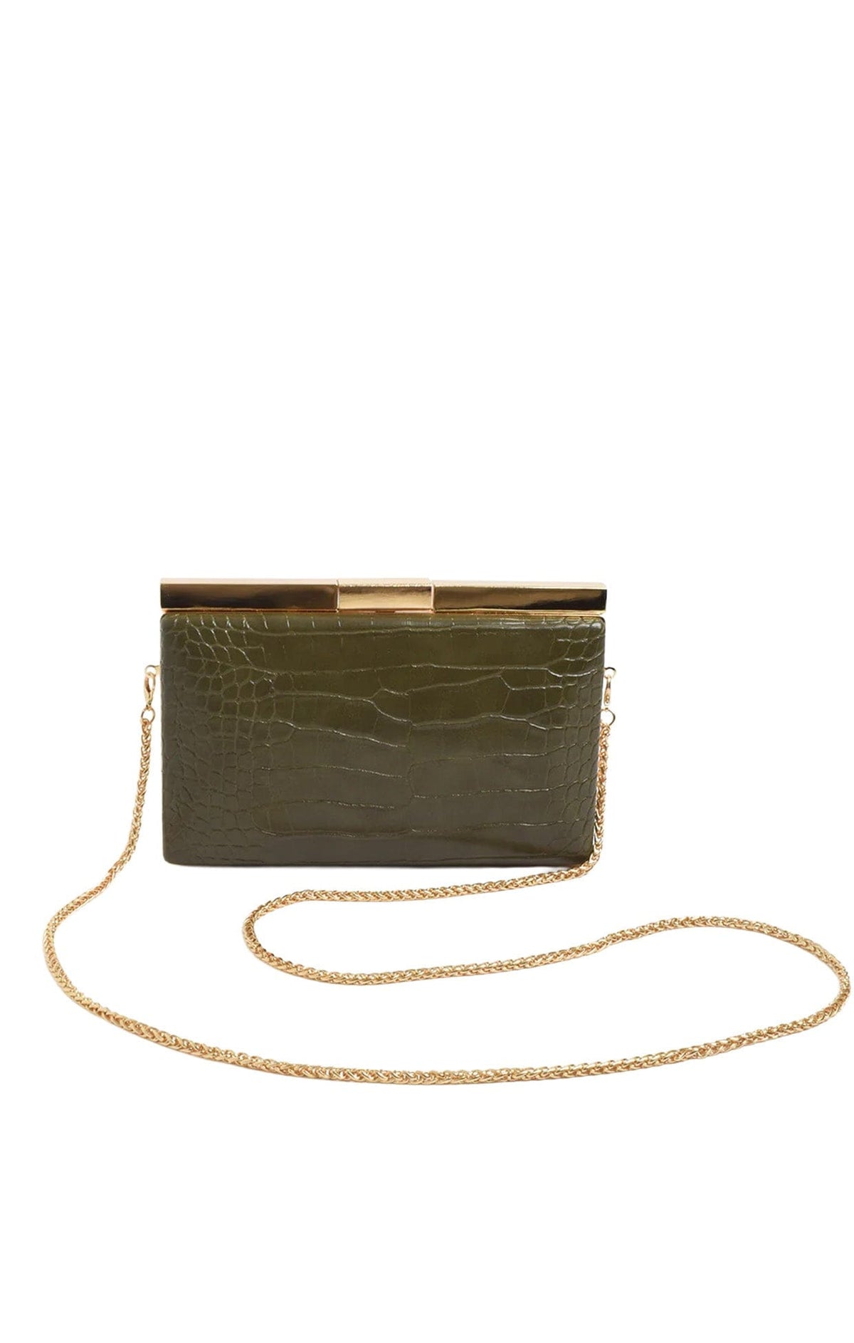 Bags OS / OLIVE SAVINA CROC STRUCTED CLUTCH IN OLIVE