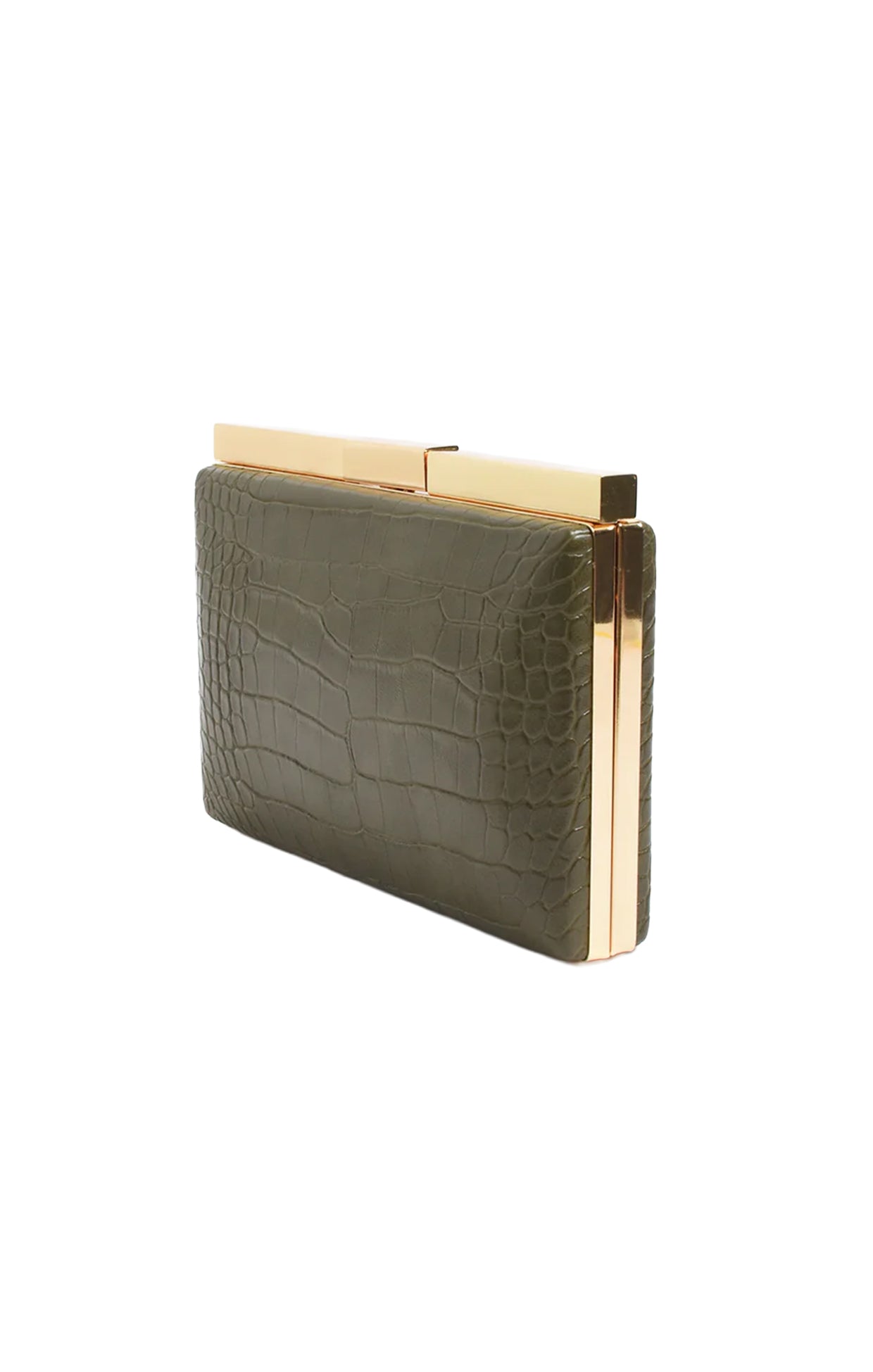 Bags OS / OLIVE SAVINA CROC STRUCTED CLUTCH IN OLIVE