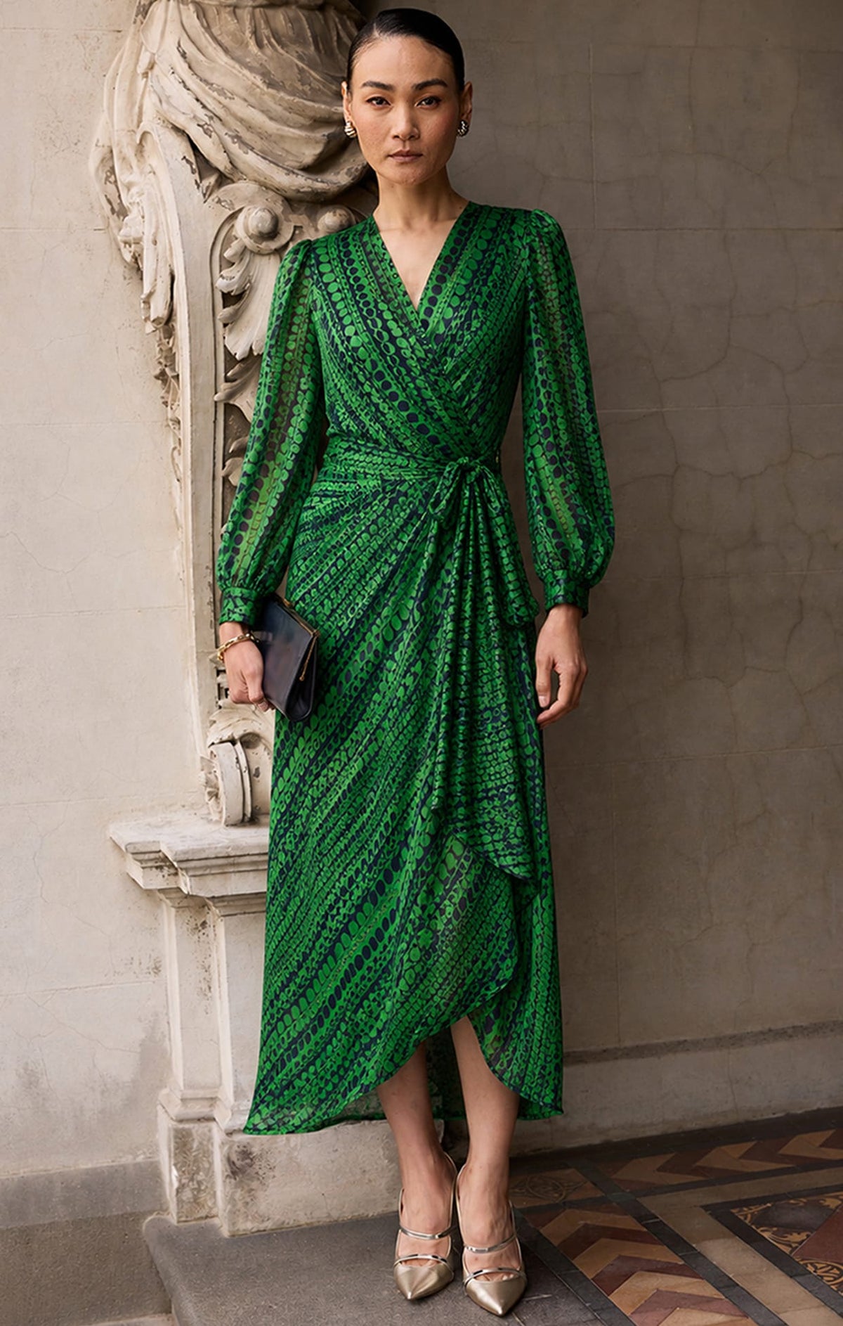 Dresses Multi Occasion SAVOIR MIDI WRAP DRESS IN NAVY GREEN