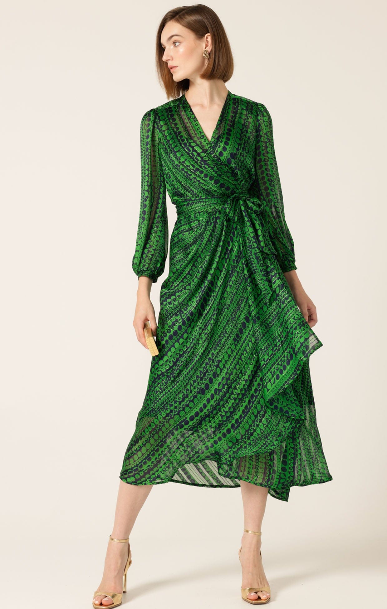 Dresses Multi Occasion SAVOIR MIDI WRAP DRESS IN NAVY GREEN