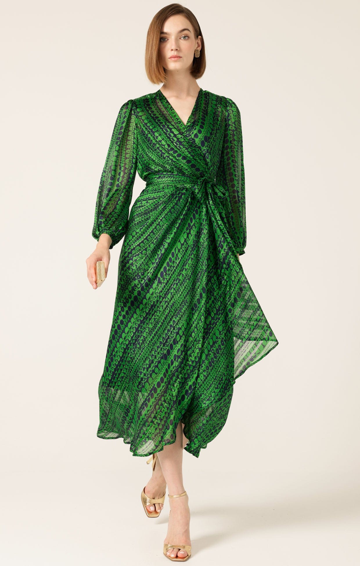 Dresses Multi Occasion SAVOIR MIDI WRAP DRESS IN NAVY GREEN