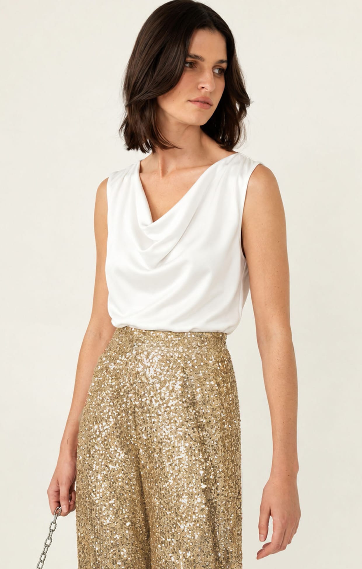 Tops Multi Occasion COWL BIAS TOP IN WHITE
