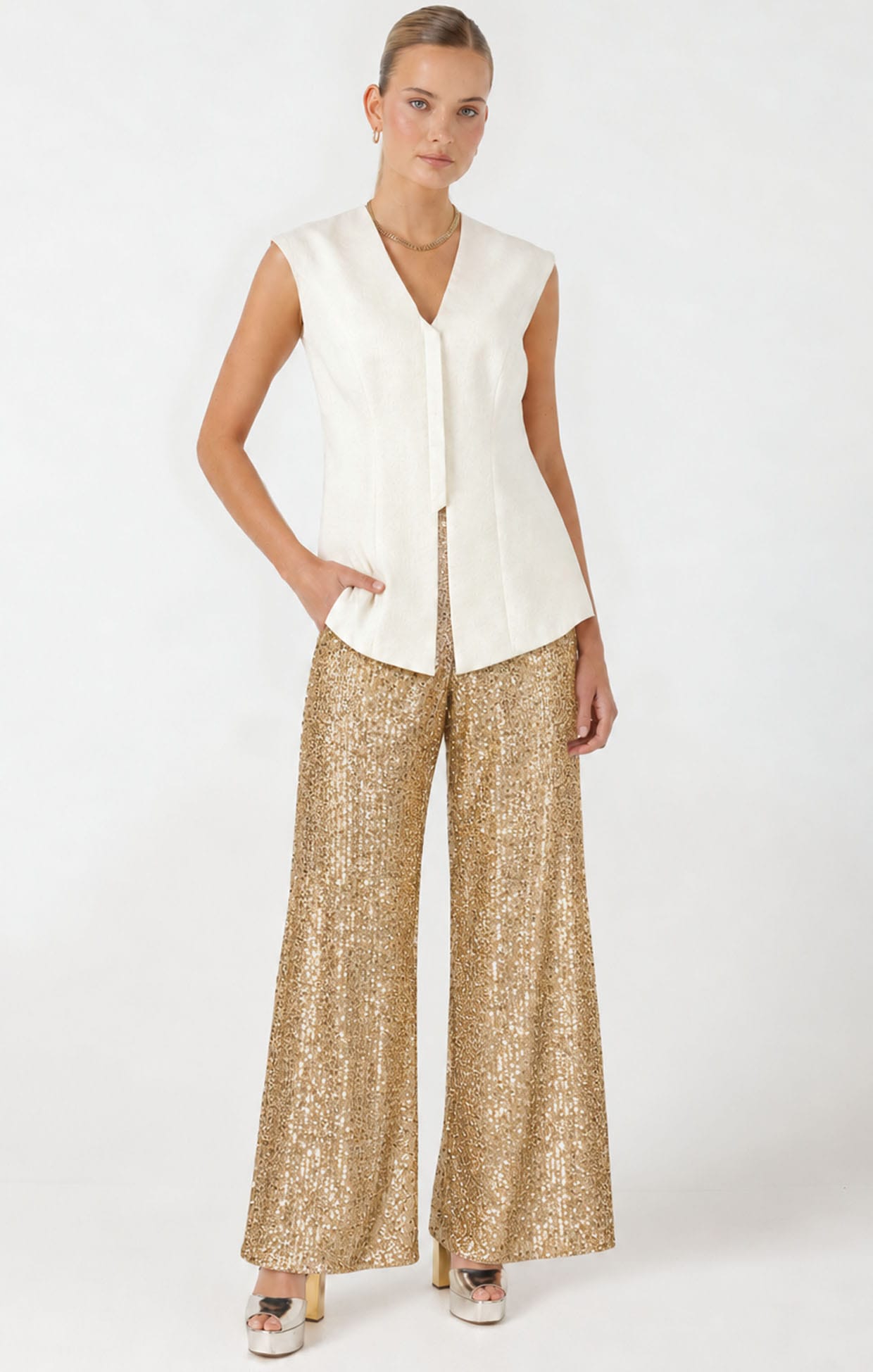 Pants SEQUIN PALAZZO PANT IN GOLD