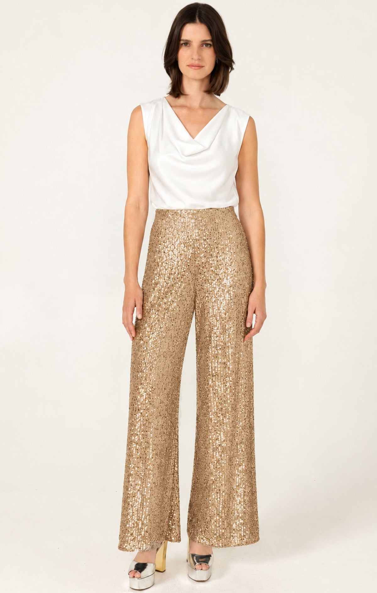 Pants SEQUIN PALAZZO PANT IN GOLD