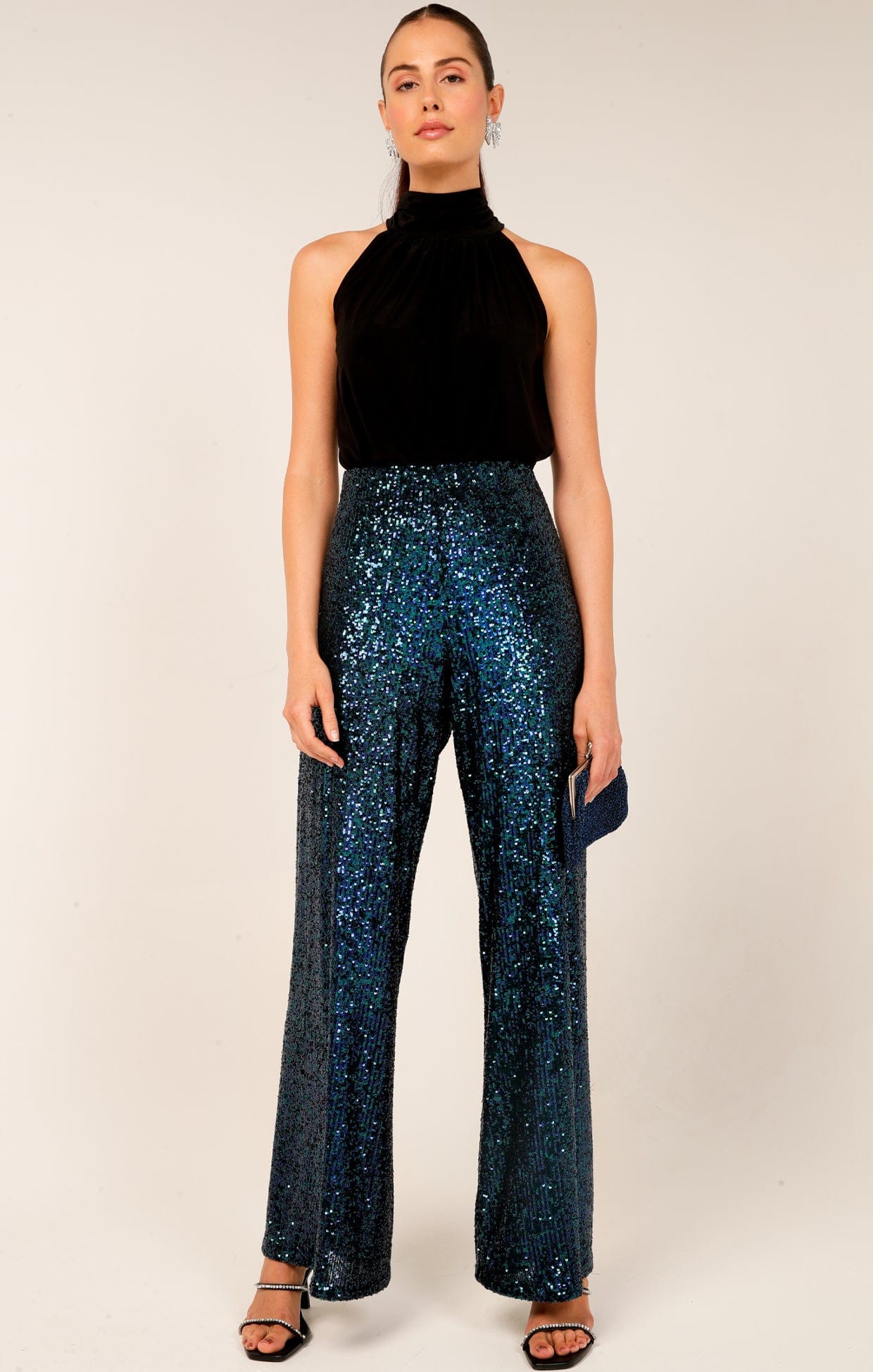 Pants Events SEQUIN PALAZZO PANT IN PEACOCK