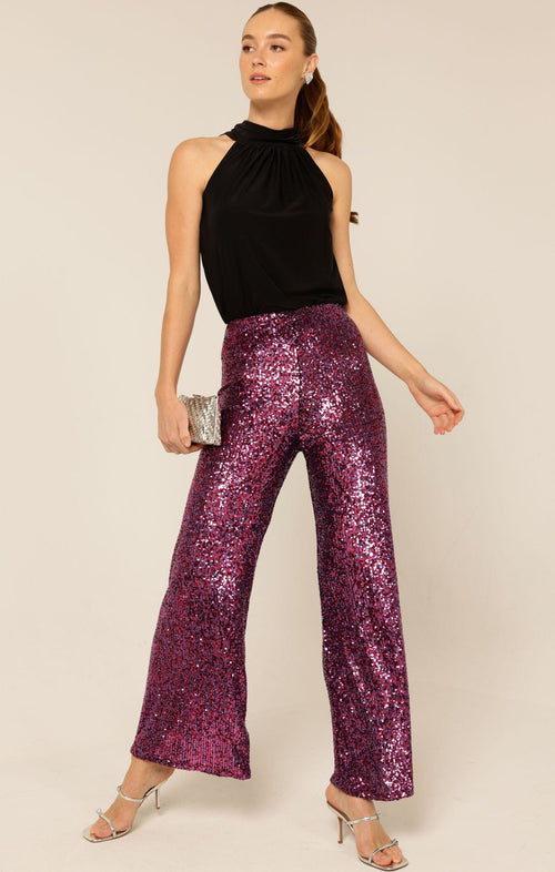 Pants SEQUIN PALAZZO PANT IN PINK MULTI