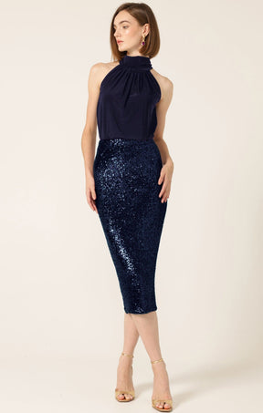 Skirts Events SEQUIN PENCIL SKIRT IN NAVY