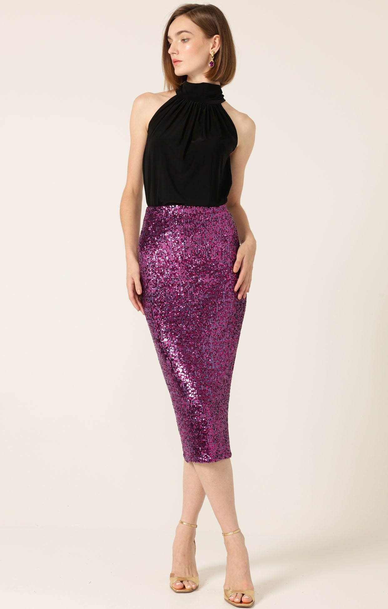 Skirts Events SEQUIN PENCIL SKIRT IN PINK MULTI