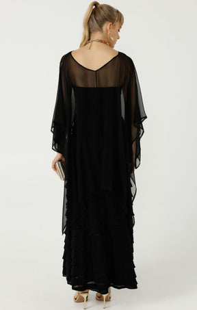 Jackets Multi Occasion OS / BLACK SHEER SILK CAPE IN BLACK