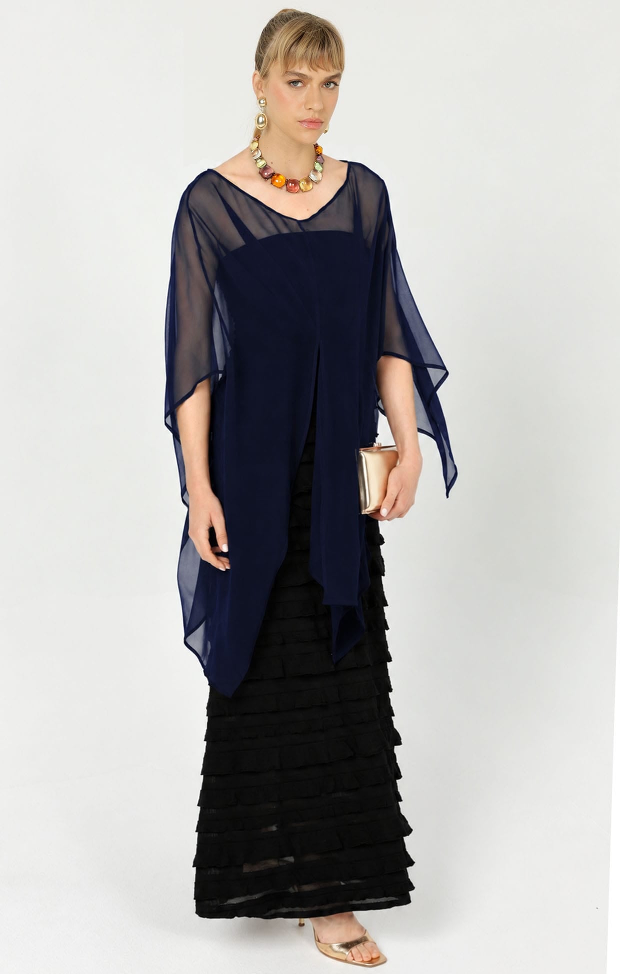 Jackets Multi Occasion OS / NAVY SHEER SILK CAPE IN NAVY