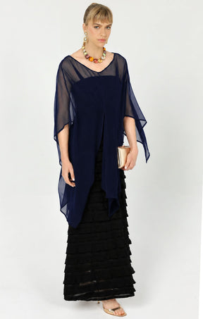 Jackets Multi Occasion OS / NAVY SHEER SILK CAPE IN NAVY