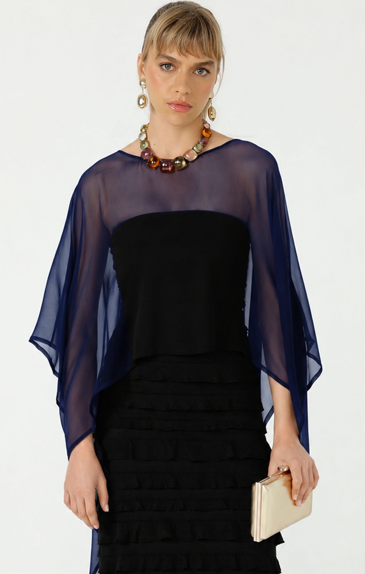 Jackets Multi Occasion OS / NAVY SHEER SILK CAPE IN NAVY