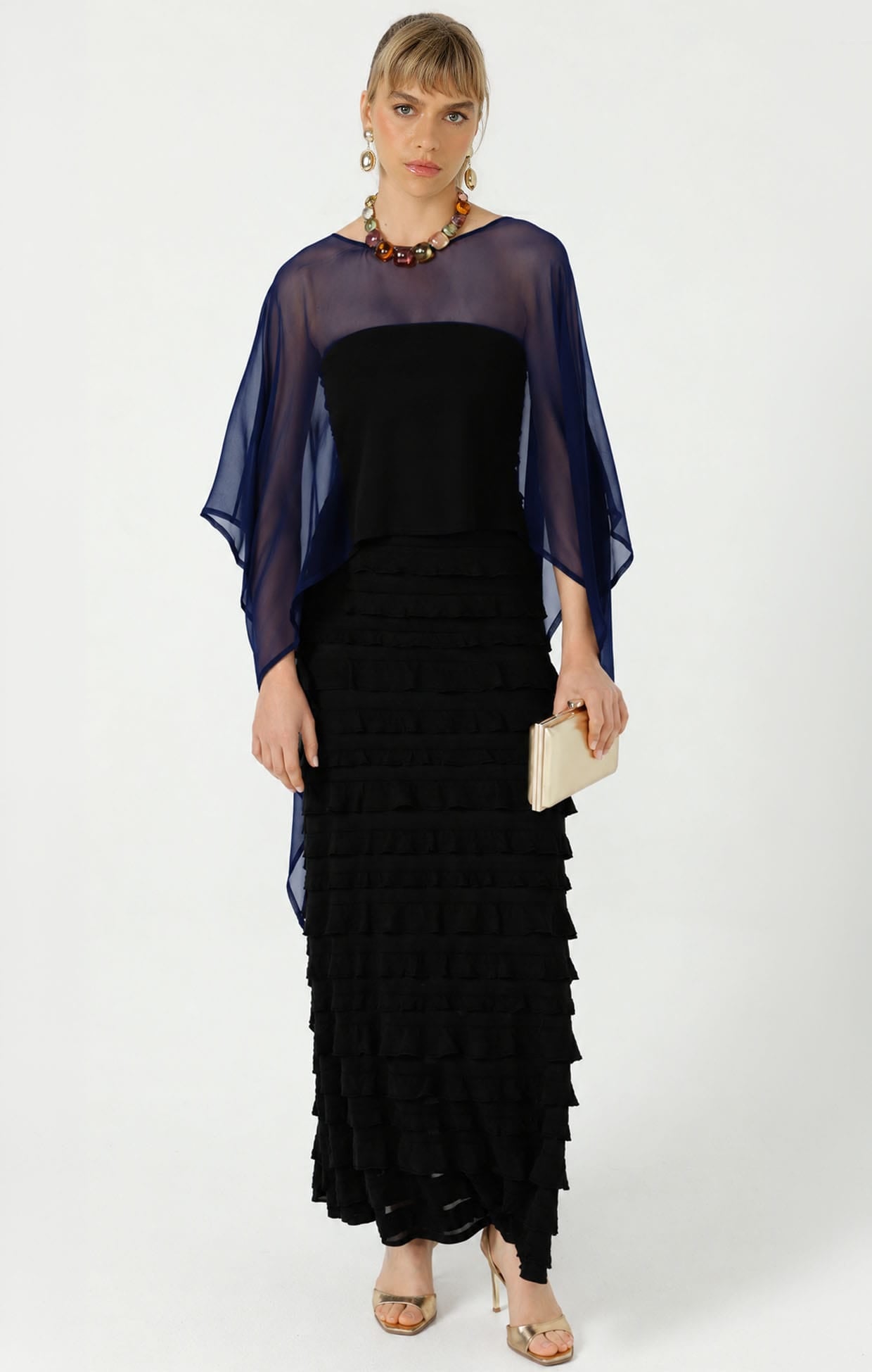 Jackets Multi Occasion OS / NAVY SHEER SILK CAPE IN NAVY