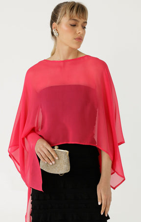 Jackets Multi Occasion OS / PINK SHEER SILK CAPE IN PINK
