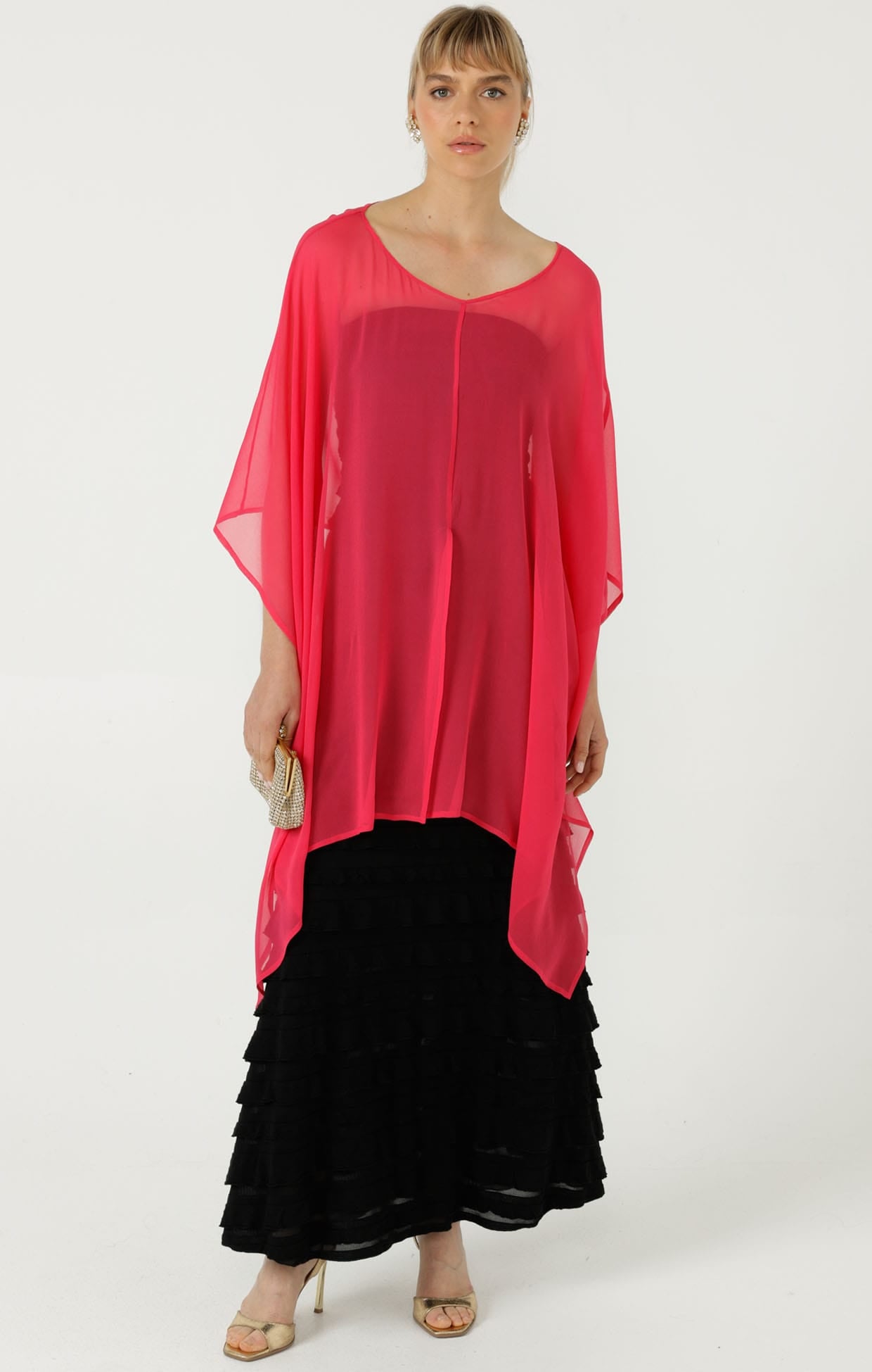Jackets Multi Occasion OS / PINK SHEER SILK CAPE IN PINK