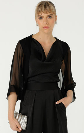 Jackets OS / BLACK SHEER SILK KIMONO IN BLACK