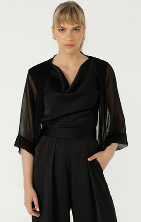 Jackets OS / BLACK SHEER SILK KIMONO IN BLACK