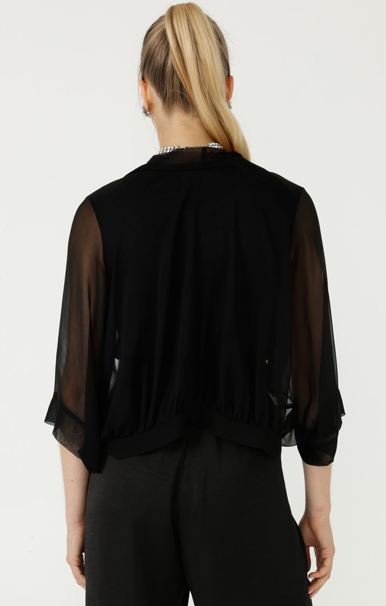 Jackets OS / BLACK SHEER SILK KIMONO IN BLACK