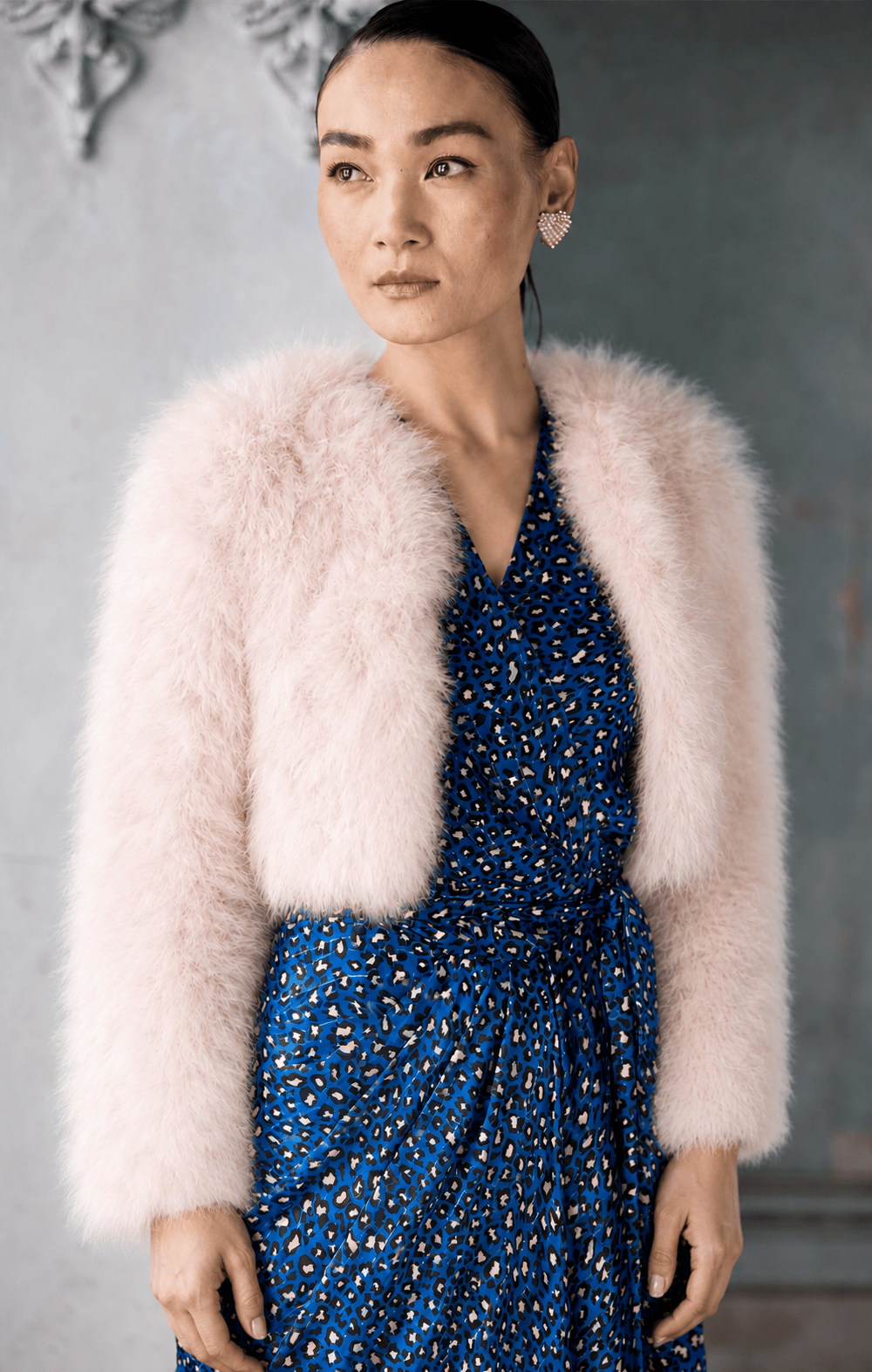 LUXE FEATHER JACKET IN BABY PINK