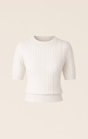 Knitwear SHORT SLEEVE CHEVRON KNIT TOP IN IVORY