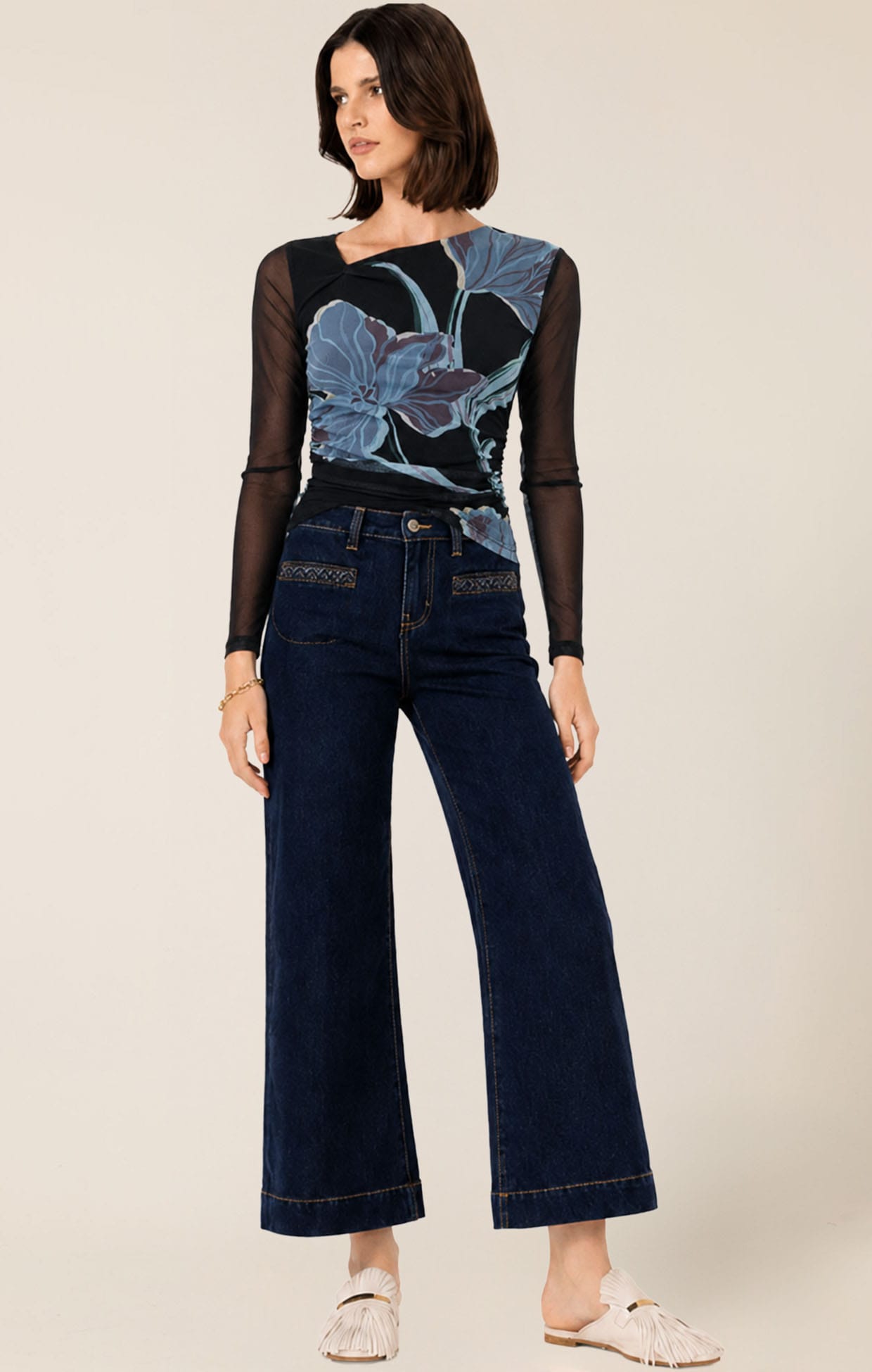 Pants Multi Occasion FREYA WIDE LEG PLAIT POCKET JEAN IN PALISADE BLUE