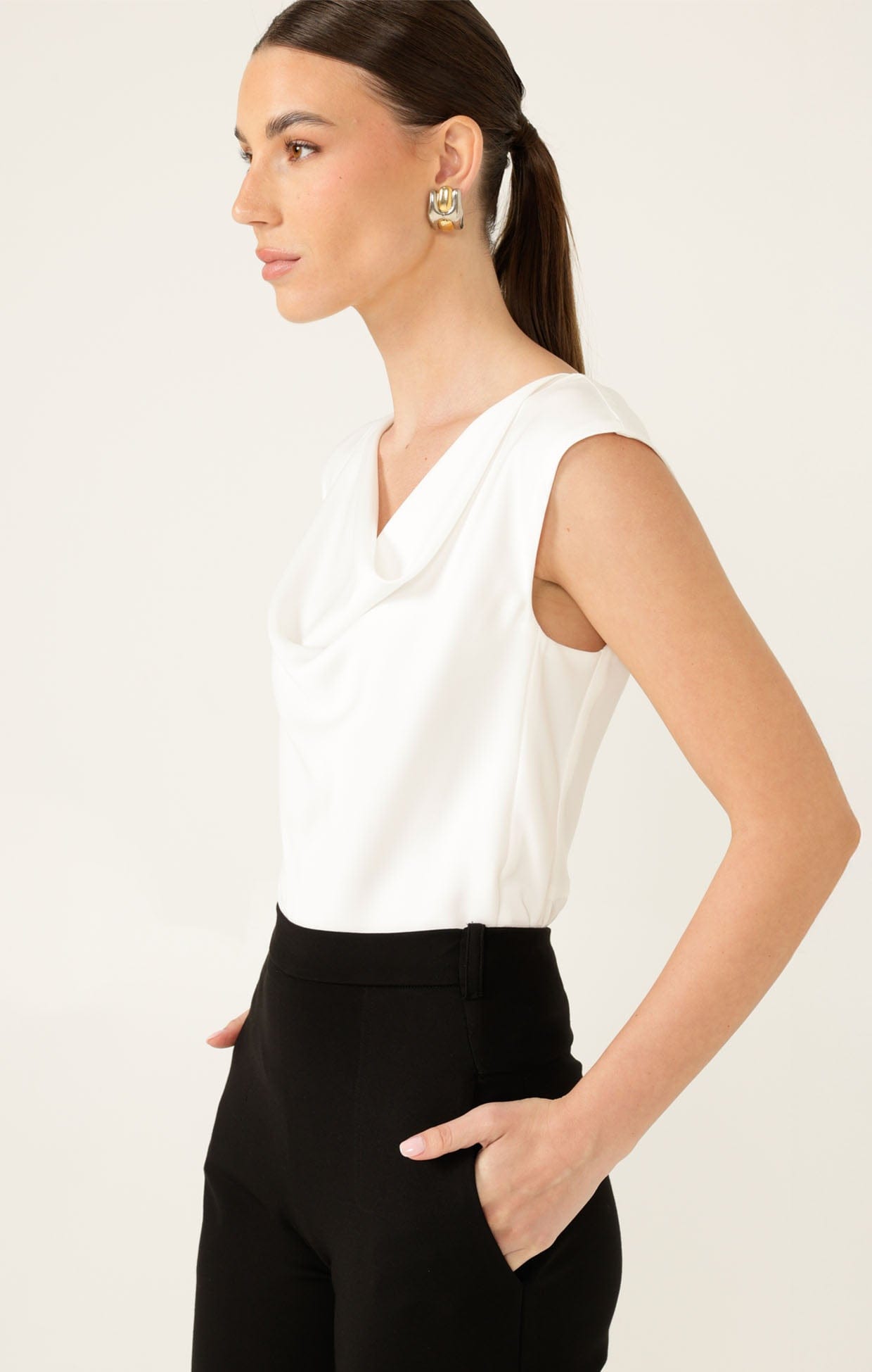 Tops COWL BIAS TOP IN WHITE
