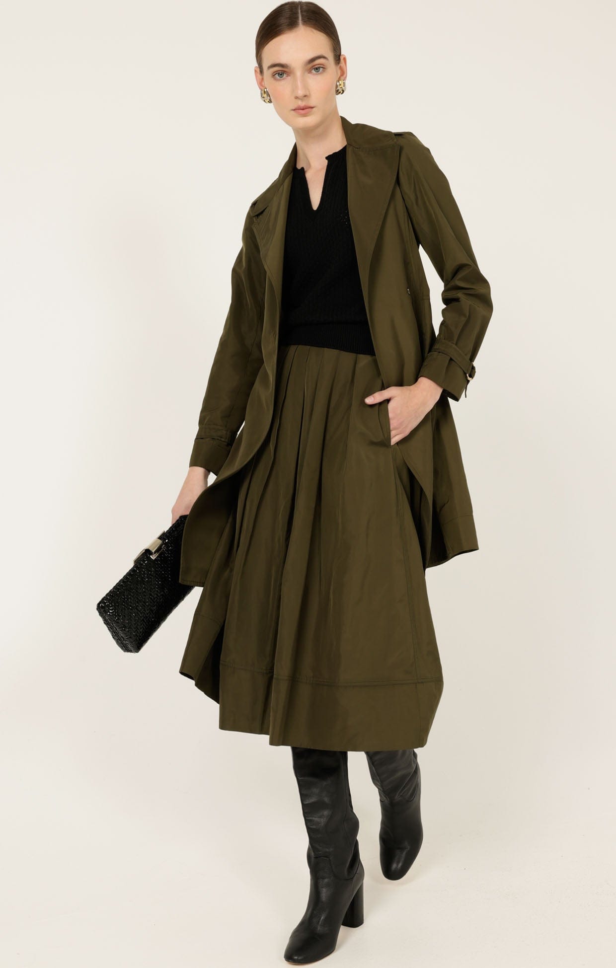 Skirts Multi Occasion PLEATED A-LINE SKIRT IN OLIVE